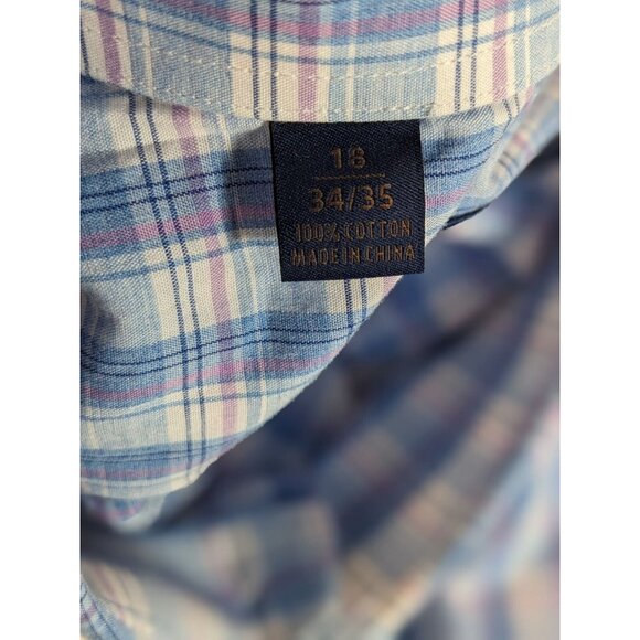 David Donahue Long Sleeve Blue/Pink Check Button Up Mens Dress Shirt 18 34/35 - Picture 7 of 8